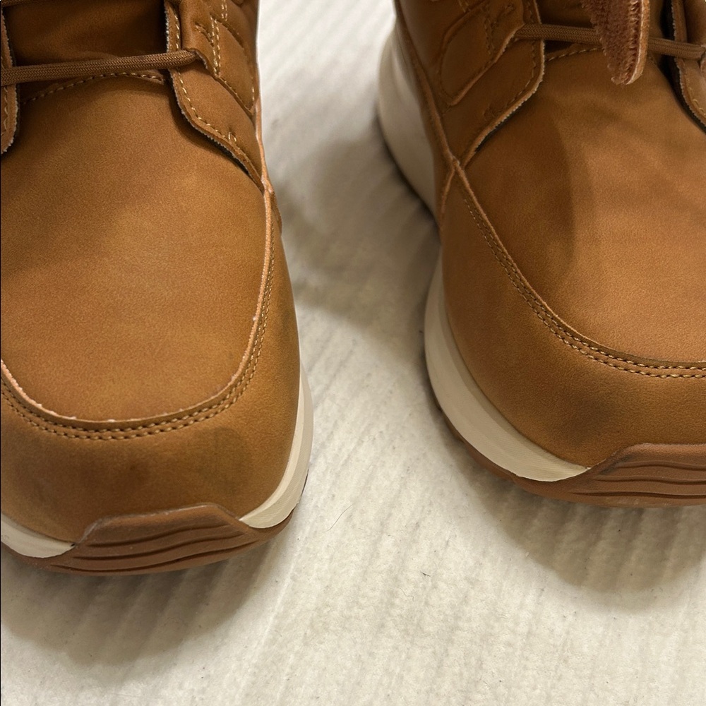 Stylish Faux Fur Lined, Faux Suede Women's Tan Winter Boots - Picture 3 of 8